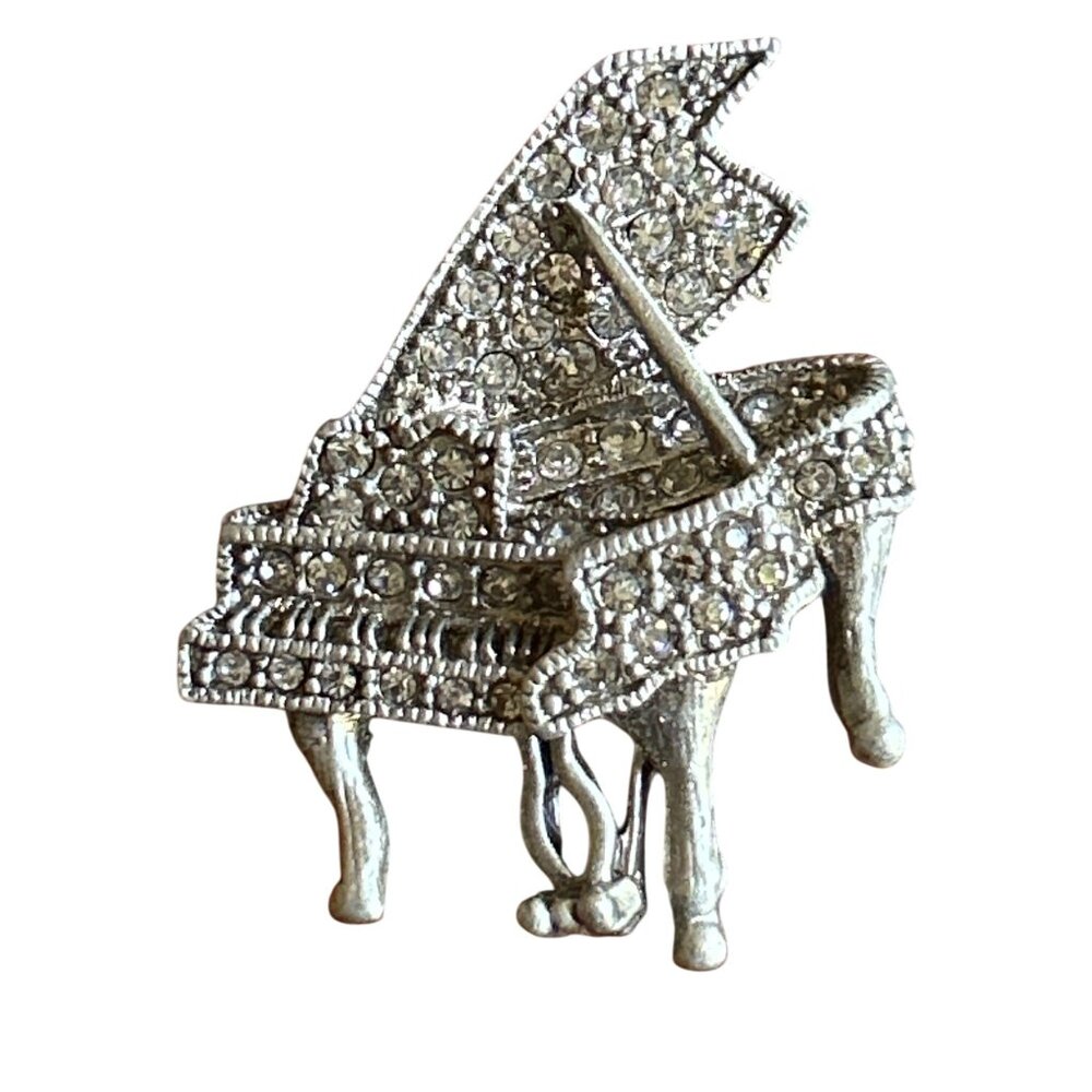 Signed-Inspired Silver Crystal Grand Piano Brooch - Women Jewelry